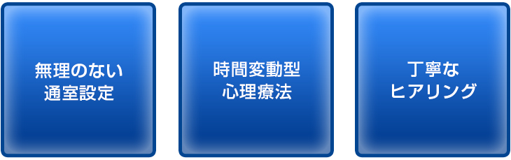 「無理のない通室設定」「時間変動型心理療法」「丁寧なヒアリング」